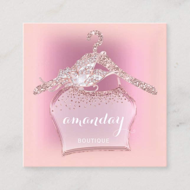 Pink Cloth Hanger Diamond Fashion Boutique Square Business Card (Front)