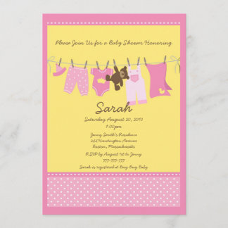 Pink Clothesline Baby Shower Invitation