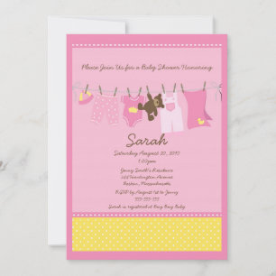 Pink Clothesline Baby Shower Invitation