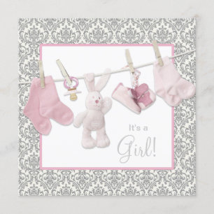 Pink Clothesline Baby Shower Invitation
