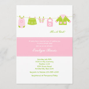 Pink Clothesline Baby Shower Invitation