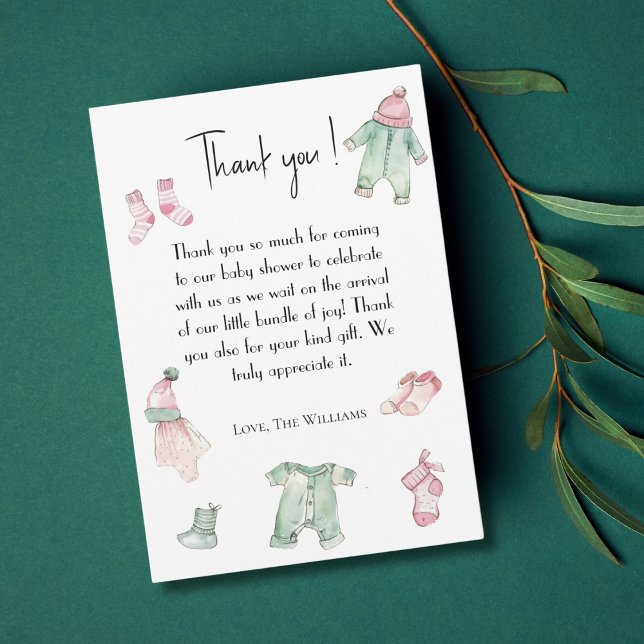 Pink cloths baby shower Thank you card (Creator Uploaded)