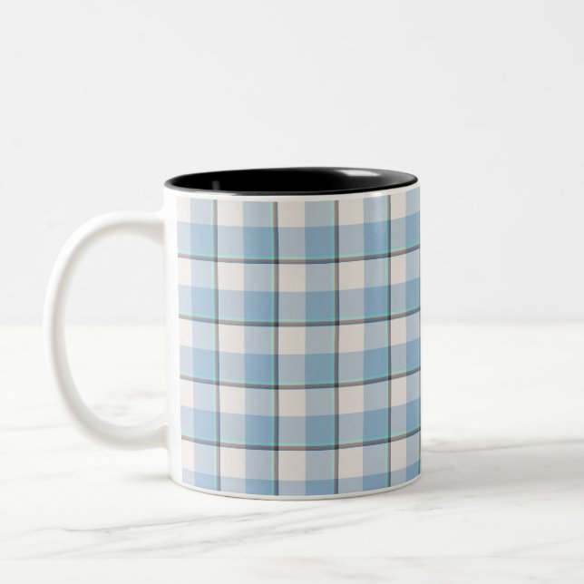 Pink Cloud and Blue Lagoon Plaid Two-Tone Coffee Mug (Left)