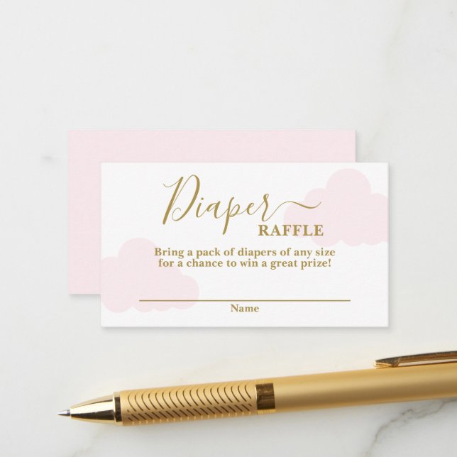 Pink Cloud baby shower Diaper Raffle Card (Front/Back In Situ)