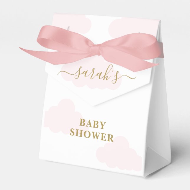 Pink Cloud Baby Shower Girl Favor Box (Front Side)