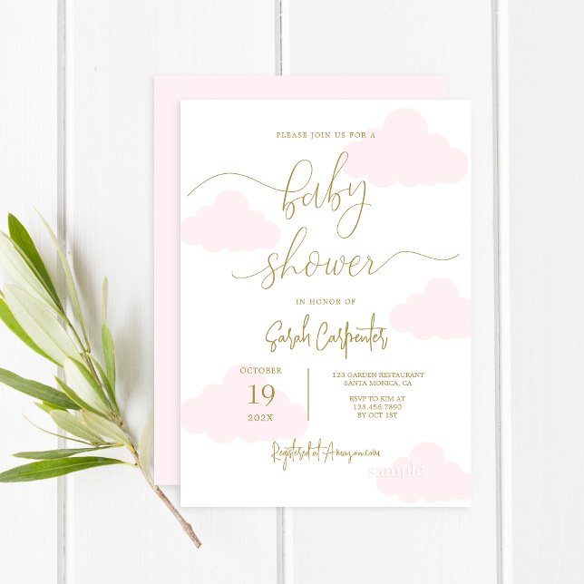 Pink Cloud Baby Shower Girl Invitation (Creator Uploaded)