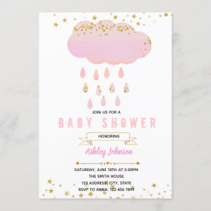 Pink cloud baby shower invitation