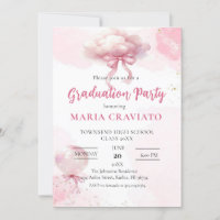 Pink Cloud & Balloon Graduation Party Invitation