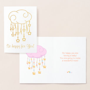 Pink Cloud Beads Stars Mobile Having Baby Foil Card