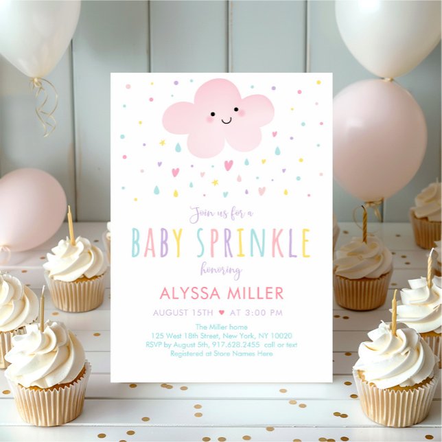 Pink Cloud Hearts Girl Baby Sprinkle Invitation (Creator Uploaded)