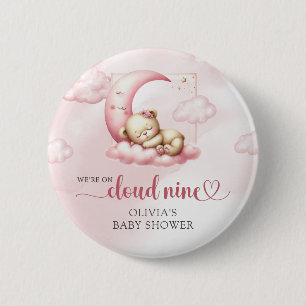 Pink cloud nine teddy bear girl baby shower 2 inch round button