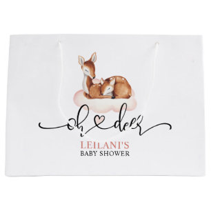 Pink Cloud Oh Deer Watercolor Baby Shower Large Gift Bag