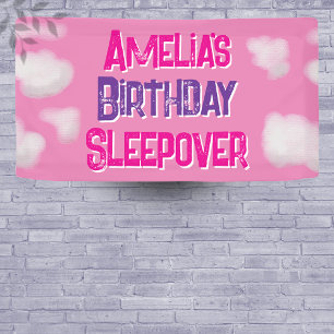 Pink Cloud Personalized Birthday Sleepover Banner