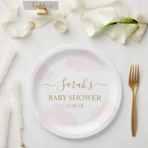 Pink Clouds Baby Shower Girl Paper Plate
