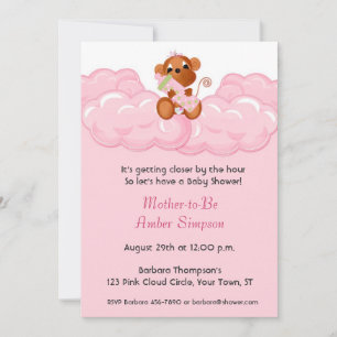 Pink Clouds,  Monkey Baby Shower Invitation