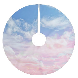 Pink Clouds Watercolor: Gradient Sky. Brushed Polyester Tree Skirt
