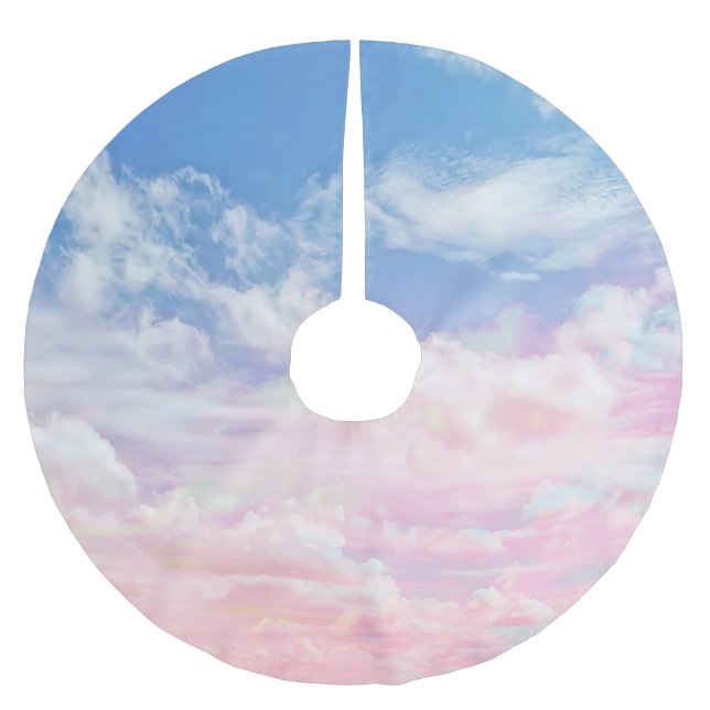 Pink Clouds Watercolor: Gradient Sky. Brushed Polyester Tree Skirt (Front)