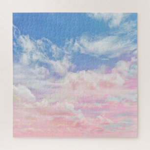 Pink Clouds Watercolor: Gradient Sky. Jigsaw Puzzle