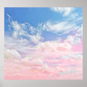 Pink Clouds Watercolor: Gradient Sky. Poster
