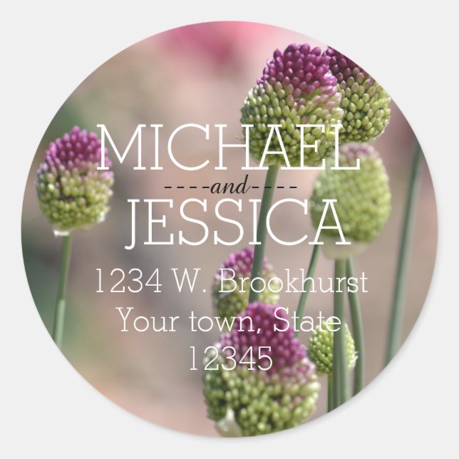Pink Clover Flowers Personalized address Classic Round Sticker (Front)
