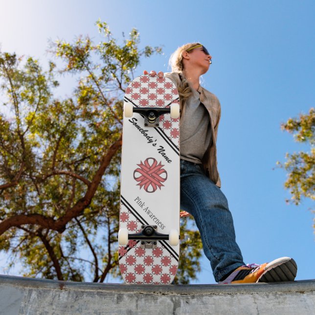 Pink Clover Ribbon by Kenneth Yoncich Skateboard (Outdoor 1)