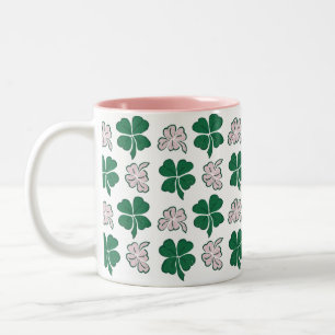 Pink Clover Shamrock Pattern St. Patrick`s day  Two-Tone Coffee Mug