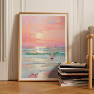 Pink Coast Painting Pastel Beach Print Pastel Pain