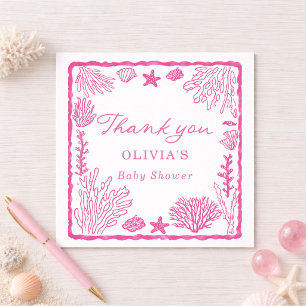 Pink Coastal Baby Shower Thank You Card