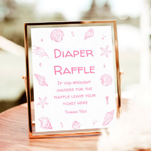 Pink Coastal Beach Baby Shower Diaper Raffle  Poster
