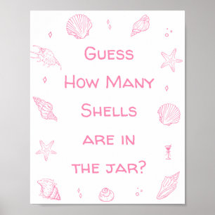 Pink Coastal Beach Baby Shower Guess How Many Poster