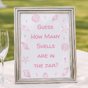 Pink Coastal Beach Baby Shower Guess How Many Poster