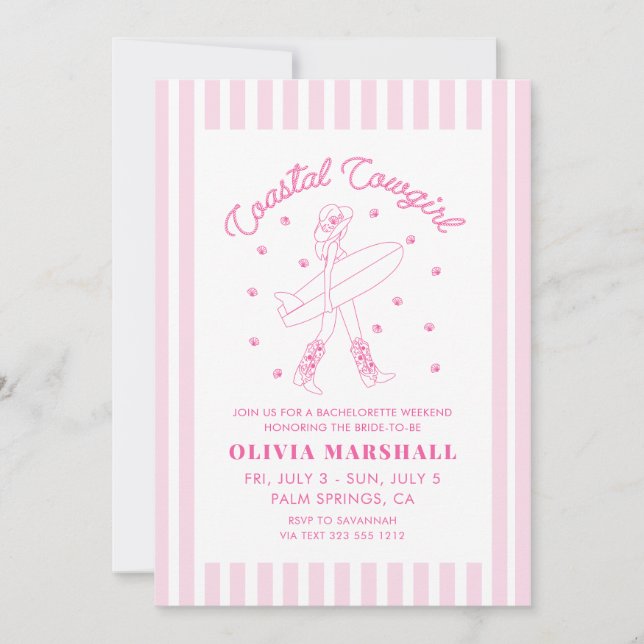 Pink Coastal Cowgirl Bachelorette Weekend Invitation (Front)