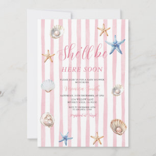 Pink Coastal She'll Be Here Soon Baby Shower Invitation