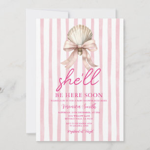 Pink Coastal She'll Be Here Soon Girl Baby Shower Invitation