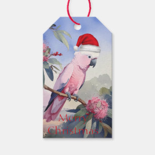 Pink Cockatoo Gala Santa Hat Merry Christmas Gift Tags