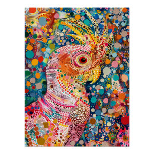 Pink Cockatoo in Aborigine Dot Art Style Poster