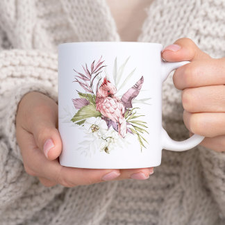 Pink Cockatoo Parrot Watercolor Art Coffee Mug
