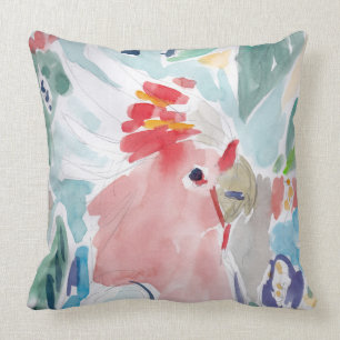 Pink Cockatoo Watercolor Throw Pillow
