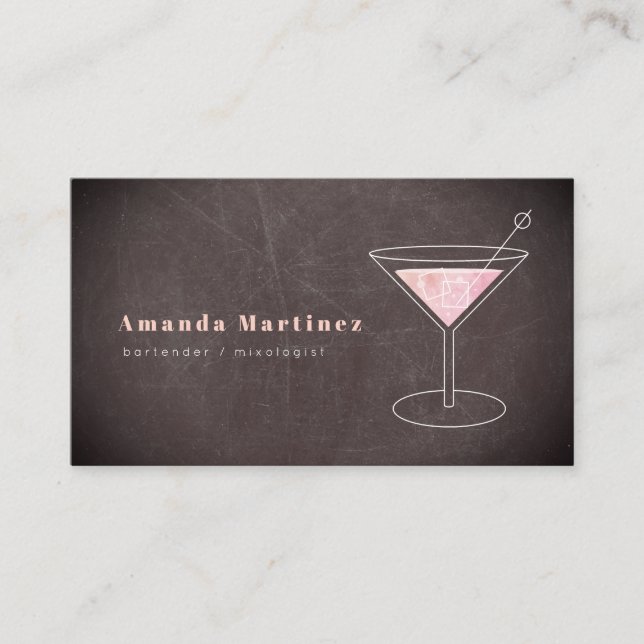Pink Cocktail Bartender Mixologist Chalkboard Business Card (Front)