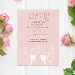 Pink Cocktail Drinks Illustrated Bridal Shower Invitation
