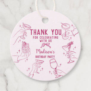 Pink Cocktail Party Birthday Party Circle Favour Tags