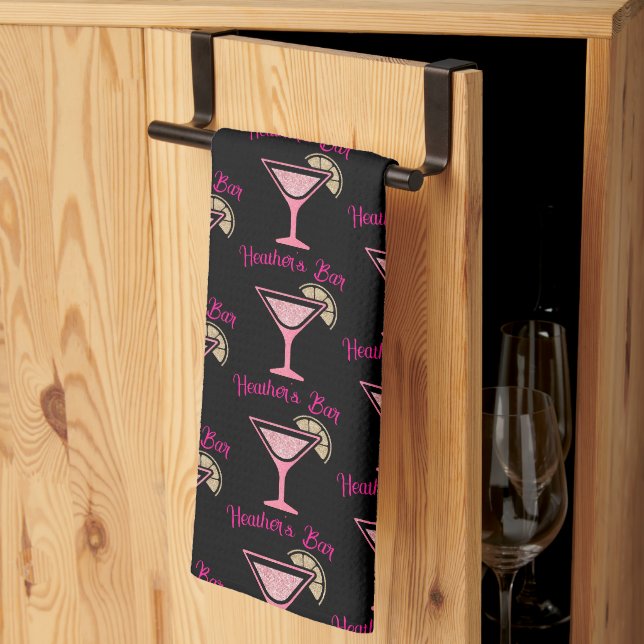Pink Cocktail Personalized Bar Towel (Thirds Fold)