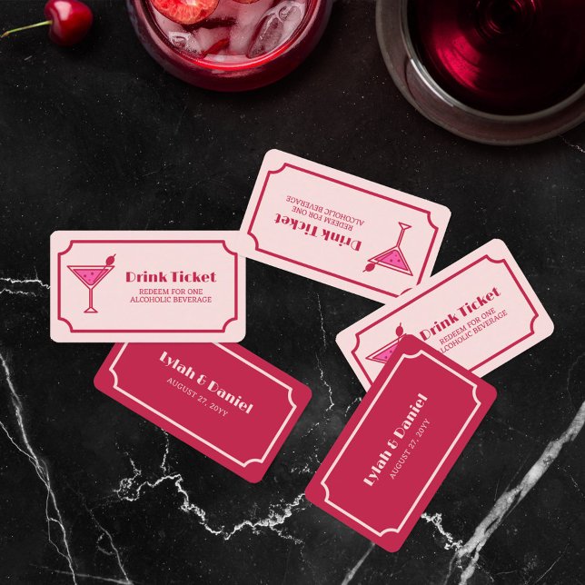 Pink Cocktail Retro Font Wedding Drink Ticket (Creator Uploaded)
