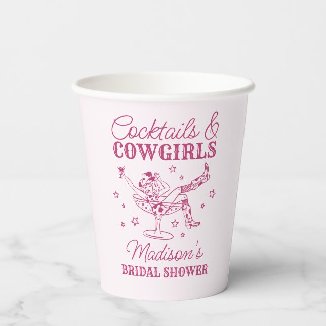 Pink Cocktails and Cowgirls Rodeo Bridal Shower Paper Cups (Back)
