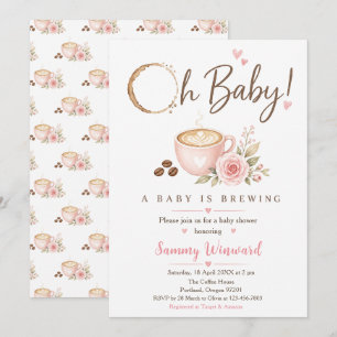 Pink Coffee Baby Shower A Baby Is Brewing Invitation