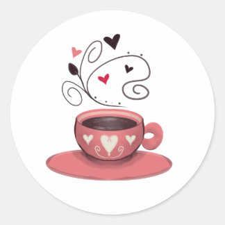 Pink coffee cup classic round sticker