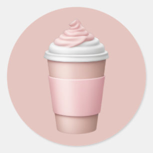 Pink Coffee Cup with Whipped Cream Emoji  Classic Round Sticker