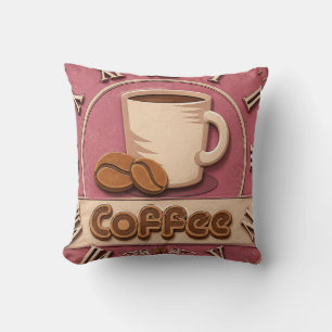 Pink Coffee Feminine Coffee Bar Decor Throw Pillow