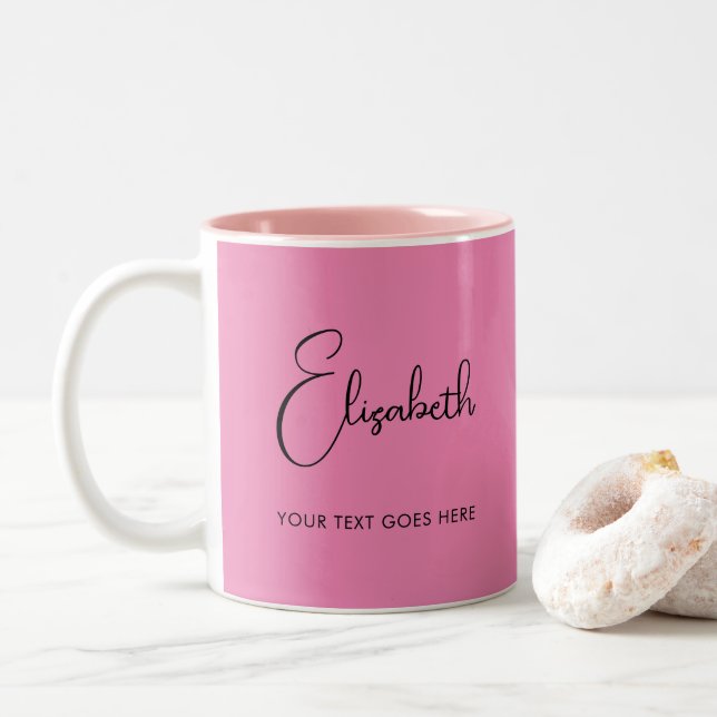 Pink Coffee Mug Script Name Text Template (With Donut)