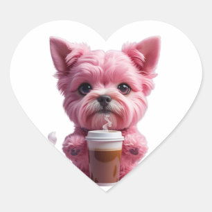 pink coffee puppy heart sticker